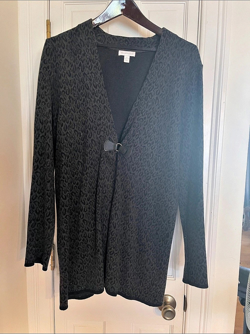 Charter Club Animal Print Cardigan in Black Large Like New
